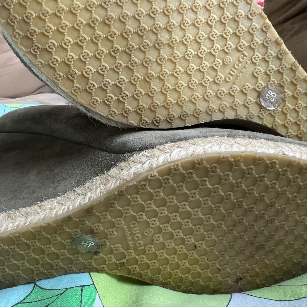 Gucci Olive Suede Wedge Espadrille Heels 38 - Picture 7 of 11